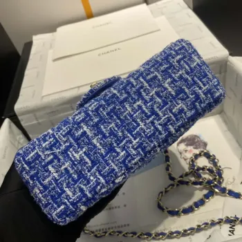 Chanel A1116 Mini Flap Classic Kabelka Tweed & Gold Tone Metal Blue