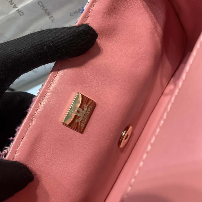 Chanel A1116 Mini Flap Classic Kabelka Tweed & Gold Tone Metal Pink