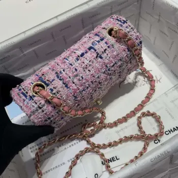 Chanel A1116 Mini Flap Classic Kabelka Tweed & Gold Tone Metal Pink