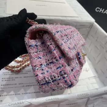 Chanel A1116 Mini Flap Classic Kabelka Tweed & Gold Tone Metal Pink