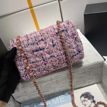 Chanel A1116 Mini Flap Classic Kabelka Tweed & Gold Tone Metal Pink