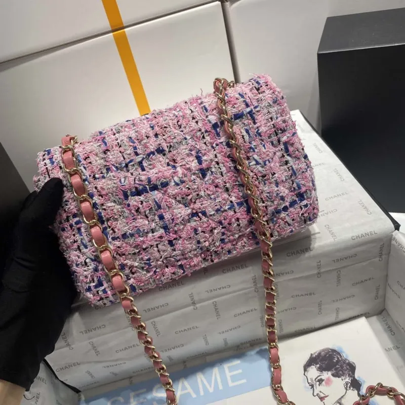 Chanel A1116 Mini Flap Classic Kabelka Tweed & Gold Tone Metal Pink