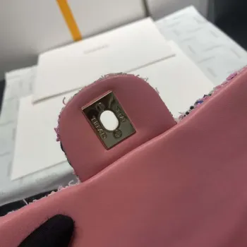 Chanel A1116 Mini Flap Classic Kabelka Tweed & Gold Tone Metal Pink