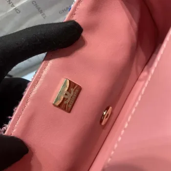 Chanel A1116 Mini Flap Classic Kabelka Tweed & Gold Tone Metal Pink