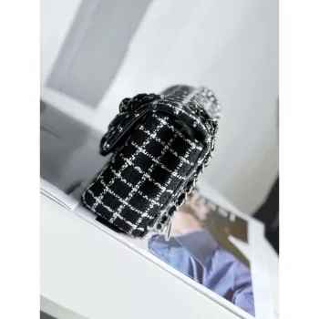 Chanel A1116 Mini Flap Classic Kabelka Tweed & Stříbrný kov Černá