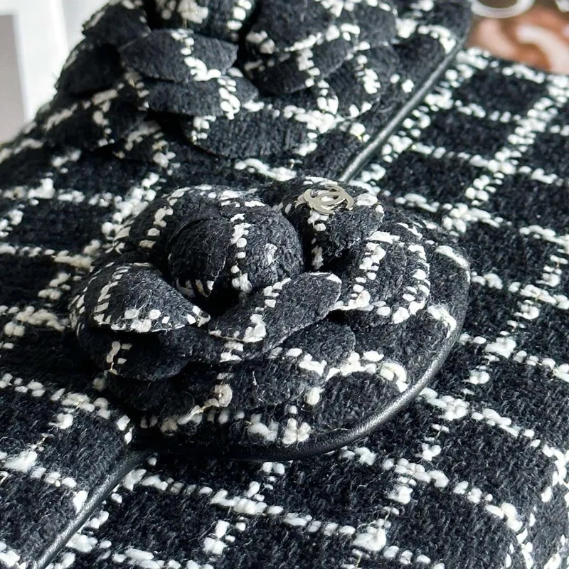 Chanel A1116 Mini Flap Classic Kabelka Tweed & Stříbrný kov Černá