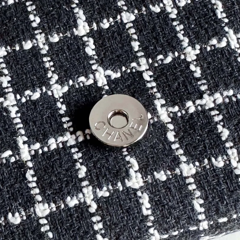 Chanel A1116 Mini Flap Classic Kabelka Tweed & Stříbrný kov Černá