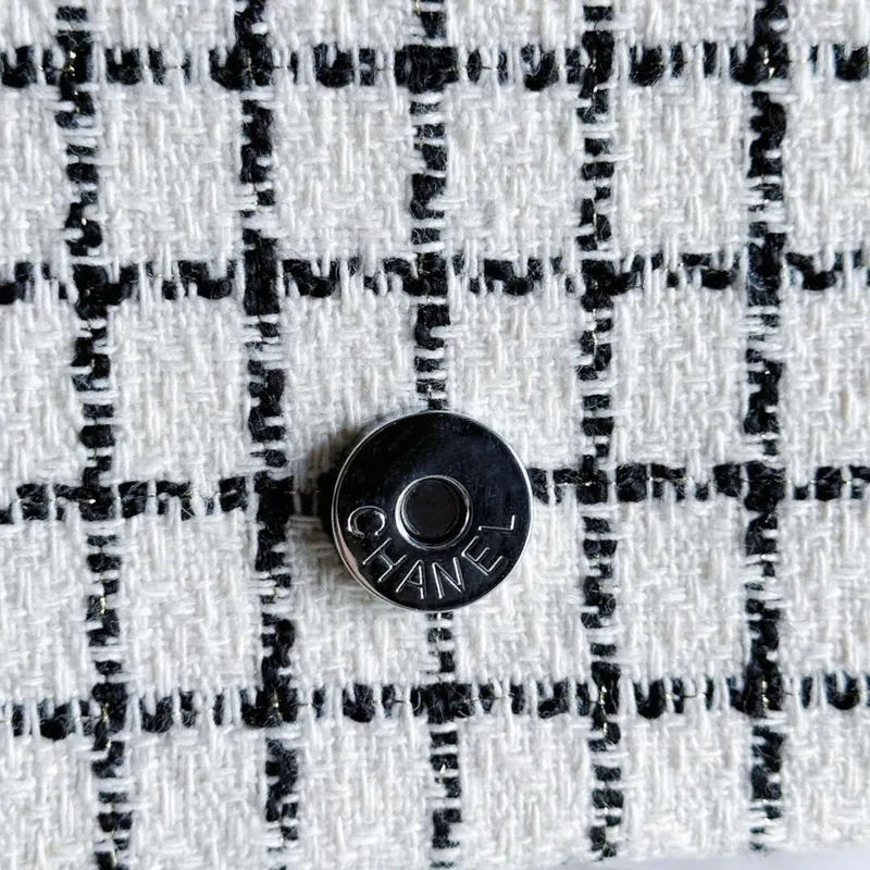 Chanel A1116 Mini Flap Classic kabelka Tweed & Silver Tone Metal White