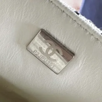 Chanel A1116 Mini Flap Classic kabelka Tweed & Silver Tone Metal White