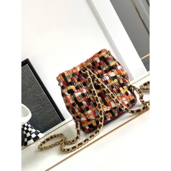 Chanel AS3947 Malý batoh z vlněného tvídu, Lambski a zlatý kov Oranžová