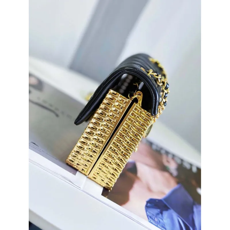 Chanel AS3712 Velká VEČERNÍ TAŠKA Jehněčí kůže a zlatý kov Černá a zlatá