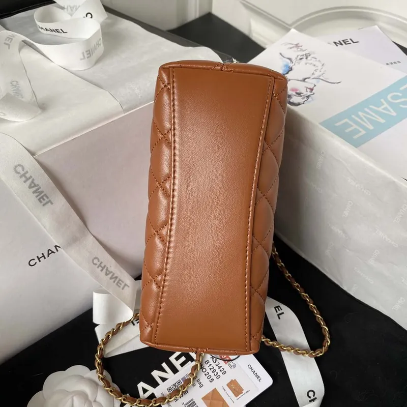 Chanel AS3429 Kabelka z jehněčí kůže Hnědá