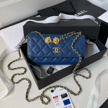 Chanel AP3426 Woc Mini Flap Bag Jehněčí kůže 17 cm Modrá