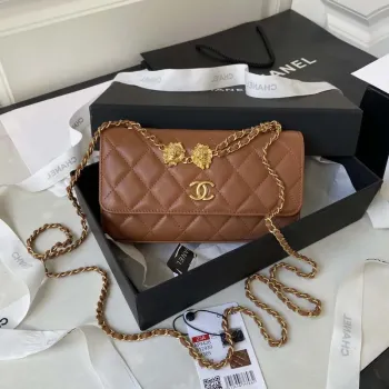 Chanel AP3426 Woc Mini Flap Bag Jehněčí kůže 17 cm Hnědá