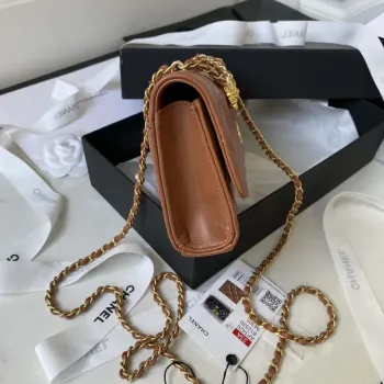 Chanel AP3426 Woc Mini Flap Bag Jehněčí kůže 17 cm Hnědá