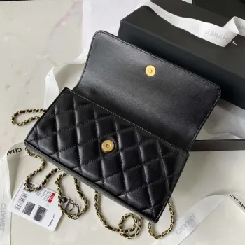 Chanel AP3426 Woc Mini Flap Bag Jehněčí kůže 17 cm Černá