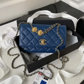 Chanel AP3424 Woc Mini Flap Bag Jehněčí kůže Modrá