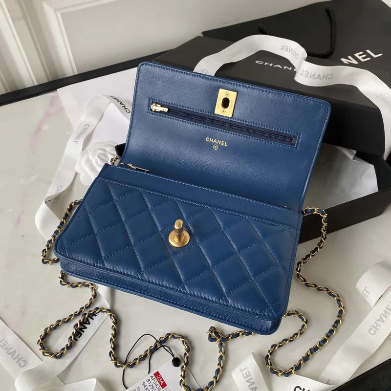 Chanel AP3424 Woc Mini Flap Bag Jehněčí kůže Modrá