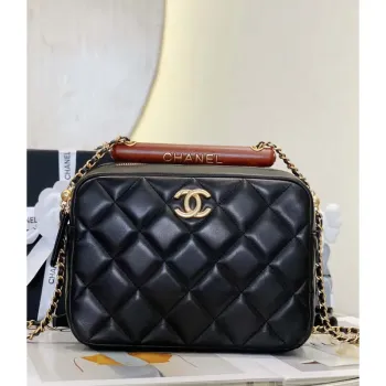 Chanel AS4198 MINI BOWLING BAG Jehněčí kůže a wenge dřevo Černá