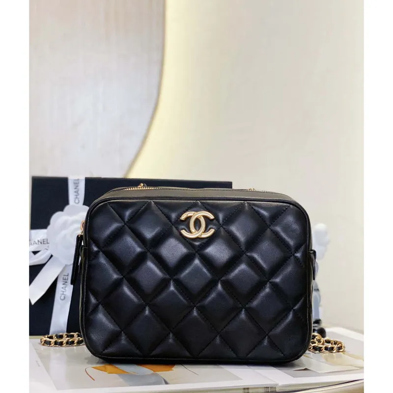 Chanel AS4198 MINI BOWLING BAG Jehněčí kůže a wenge dřevo Černá