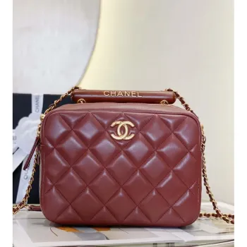 Chanel AS4198 MINI BOWLING BAG Jehněčí kůže a wenge dřevo vínově červená