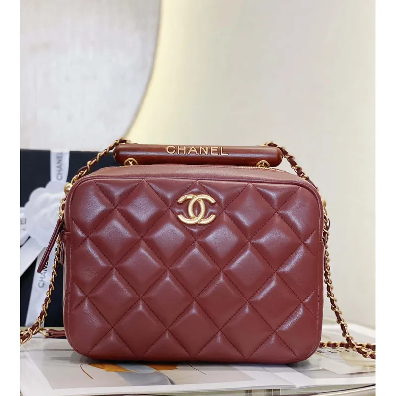 Chanel AS4198 MINI BOWLING BAG Jehněčí kůže a wenge dřevo vínově červená