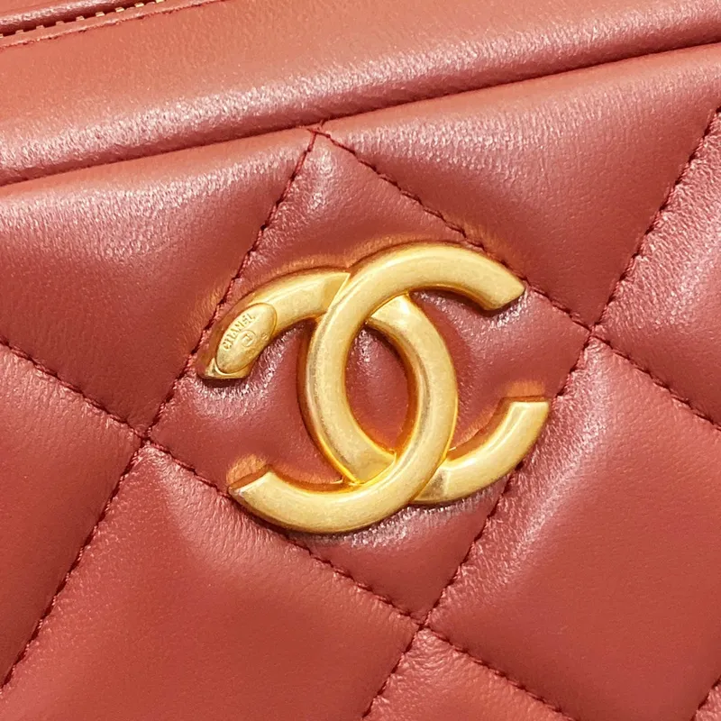 Chanel AS4198 MINI BOWLING BAG Jehněčí kůže a wenge dřevo vínově červená