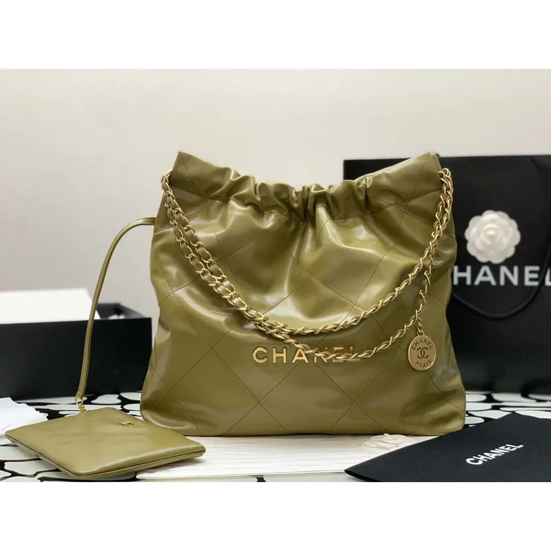 Chanel 22 Kabelka Lesklá telecí kůže Zlatá AS3261 Citronově žlutá