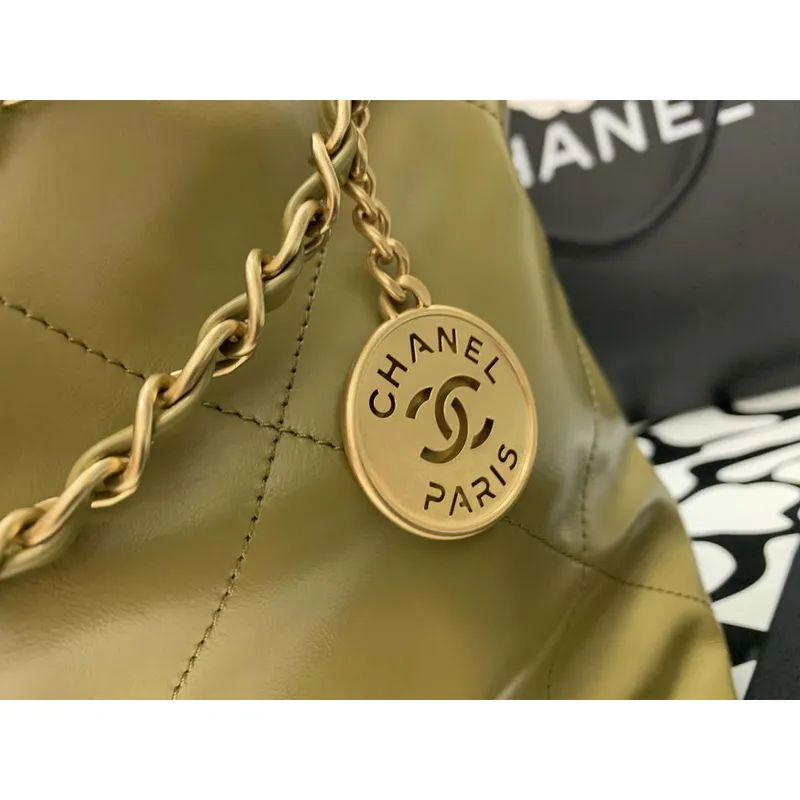 Chanel 22 Kabelka Lesklá telecí kůže Zlatá AS3261 Citronově žlutá