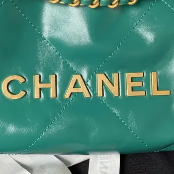 Chanel 22 Mini kabelka AS3980 Lesklá telecí kůže a zlatý kov Zelená