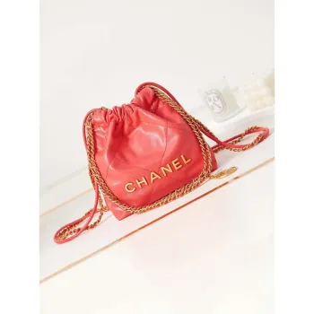 Chanel 22 Mini kabelka AS3980 Lesklá telecí kůže a zlatý kov Červená