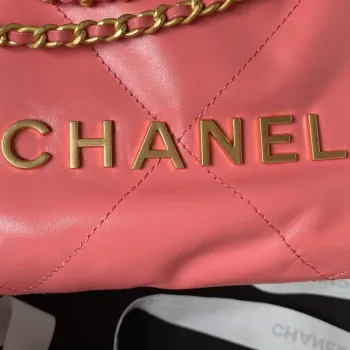 Chanel 22 Mini kabelka AS3980 Lesklá telecí kůže a zlatý kov Růžová