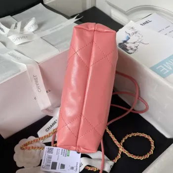 Chanel 22 Mini kabelka AS3980 Lesklá telecí kůže a zlatý kov Růžová