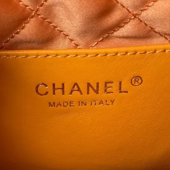 Chanel 22 Mini kabelka AS3980 Lesklá telecí kůže a zlatý kov Oranžová