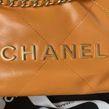 Chanel 22 Mini kabelka AS3980 Lesklá telecí kůže a zlatý kov Oranžová