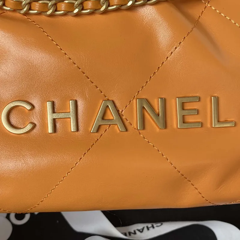 Chanel 22 Mini kabelka AS3980 Lesklá telecí kůže a zlatý kov Oranžová