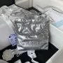 Chanel 22 AS3980 Mini kabelka z lesklé telecí kůže a stříbrného kovu Stříbrná