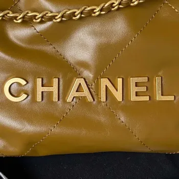 Chanel 22 Mini kabelka AS3980 Lesklá telecí kůže a zlatý kov Marigold