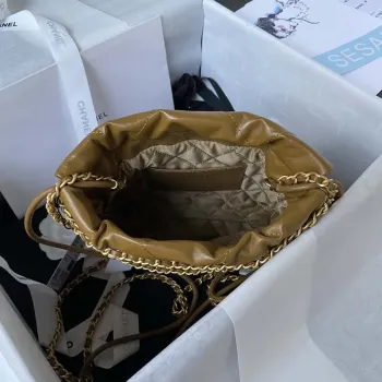 Chanel 22 Mini kabelka AS3980 Lesklá telecí kůže a zlatý kov Marigold