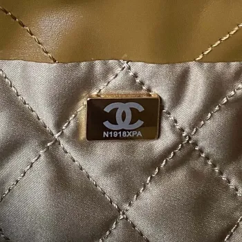 Chanel 22 Mini kabelka AS3980 Lesklá telecí kůže a zlatý kov Marigold