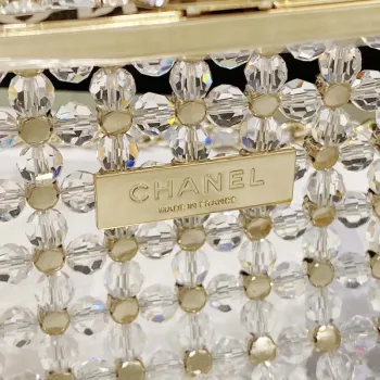 Chanel AS3771 VEČERNÍ kabelka Skleněné perly a zlatý kov Průhledná a vícebarevná