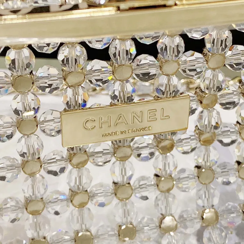 Chanel AS3771 VEČERNÍ kabelka Skleněné perly a zlatý kov Průhledná a vícebarevná