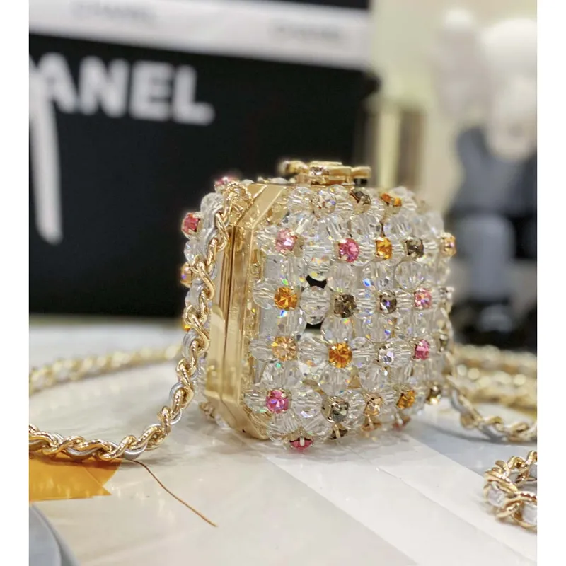 Chanel AS3769 MINI EVENING Taška Imitace perel drahokam Bílá a vícebarevná