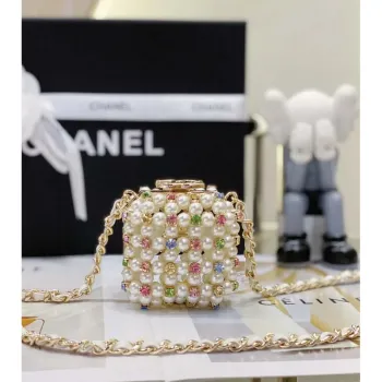 Chanel AS3769 MINI EVENING Taška Imitace perel a zlatý kov Bílá a vícebarevná