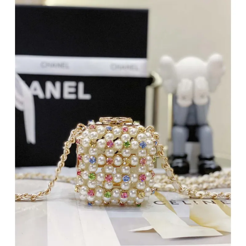 Chanel AS3769 MINI EVENING Taška Imitace perel a zlatý kov Bílá a vícebarevná