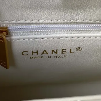 Chanel AS3970 Kabelka s klopou a horním uchem Jehněčí kůže Zlatý kov Bílá
