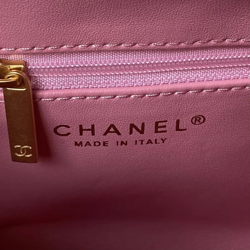 Chanel AS3970 Kabelka s klopou a horním uchem Jehněčí kůže Zlatý kov Růžová