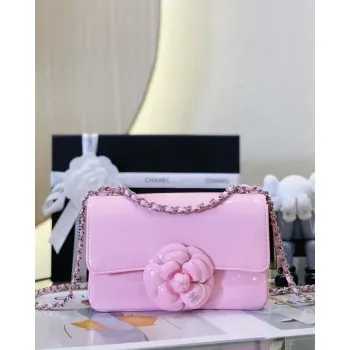 Chanel AS3356 Mini Flap 18 cm Lakovaná kůže Camellia Pink