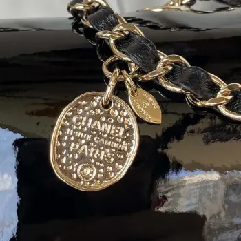 Chanel AS3356 Flap 23FW Lakovaná kůže Camellia Černá