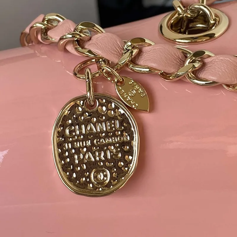 Chanel AS3356 Flap 23FW Lakovaná kůže Camellia Pink